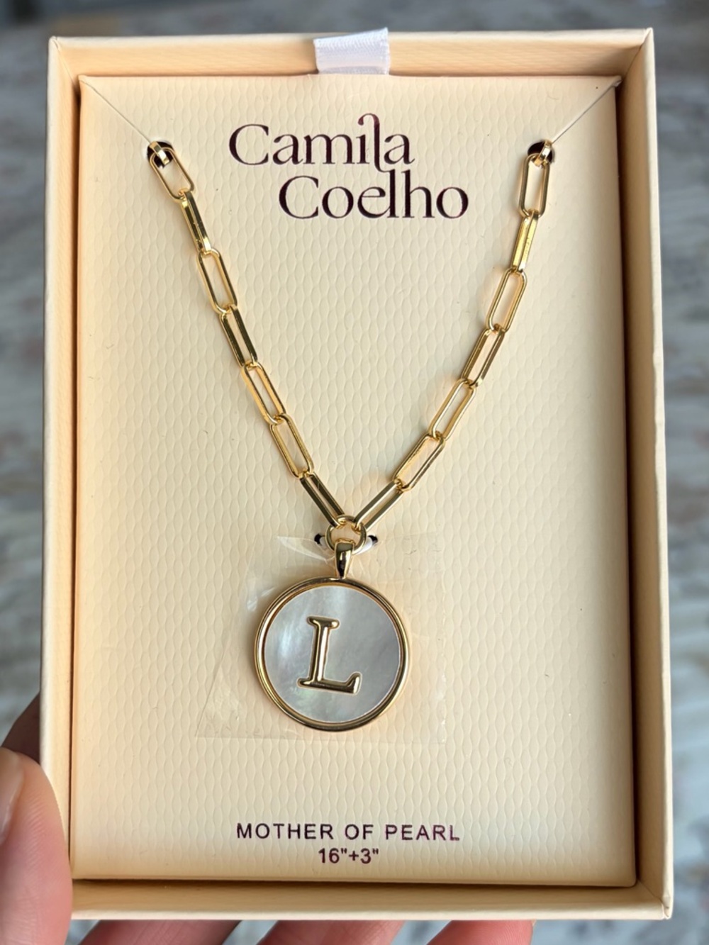 Camila Coelho Gold Mother-of-Pearl 'L' Disc Pendant Necklace